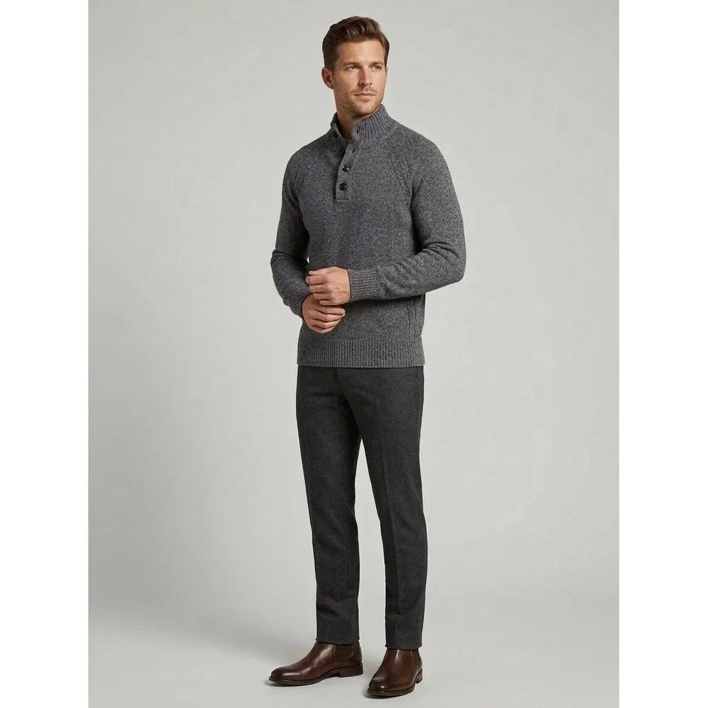 Banana Republic Recycled Wool Italian Yarn Mock Neck Button Sweater Grey Size S